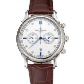 Patek Philippe Chronograph White Dial With Diamond And Blue Markings Stainless Steel Case Brown Leather Strap Replica