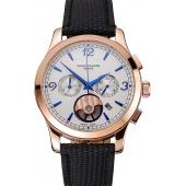 Patek Philippe Chronograph White Guilloche Dial Rose Gold Case Black Leather Strap