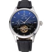 Patek Philippe Day Date Tourbillon Black Dial Stainless Steel Case Black Leather Strap  622839