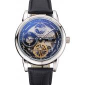 Patek Philippe Dual Time Moonphase Tourbillon Black Skeletonised Dial Stainless Steel Case Black Leather Strap