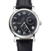 Patek Philippe Geneve Complications Black Dial Stainless Steel Bezel Black Leather Band   622141