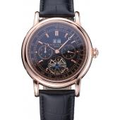 Patek Philippe Geneve Grand Complications Black Dial Tourbillon Rose Gold Bezel Black Band  622157