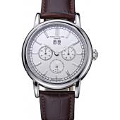 Patek Philippe Geneve Grand Complications White Dial Stainless Steel Bezel Brown Leather Band  622151 Replica