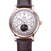 Cheap Patek Philippe Geneve Grand Complications White Dial Tourbillon Rose Gold Bezel Brown Band  622156