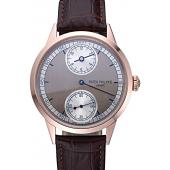 Patek Philippe Geneve Two Dial Gray Dial Rose Gold Bezel Brown Leather Band  622148 Replica