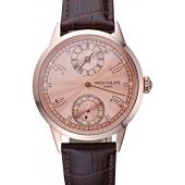 Patek Philippe Geneve Two Dial Rose Dial Rose Gold Bezel Brown Leather Band  622149 Replica