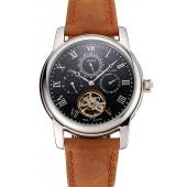 Patek Philippe Grand Complications Day Date Tourbillon Black Dial Numerals Stainless Steel Case Brown Suede Leather Strap 1453816 Replica