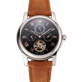 Patek Philippe Grand Complications Day Date Tourbillon Black Dial Rose Gold Numerals Stainless Steel Case Brown Suede Leather Strap 1453815 EY Replica