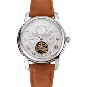 Patek Philippe Grand Complications Day Date Tourbillon Whie Dial Stainless Steel Case Brown Suede Leather Strap 1453817