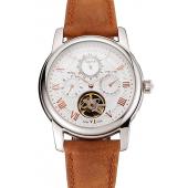 Patek Philippe Grand Complications Day Date Tourbillon White Dial Rose Gold Numerals Stainless Steel Case Brown Suede Leather Strap 1453818 EY