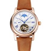 Patek Philippe Grand Complications GMT Moonphase Tourbillon White Dial Blue Numerals Rose Gold Case Brown Suede Leather Strap 1453820