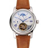 Patek Philippe Grand Complications GMT Moonphase Tourbillon White Dial Blue Numerals Stainless Steel Case Brown Suede Leather Strap 1453823 EY