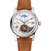 Patek Philippe Grand Complications GMT Moonphase Tourbillon White Dial Stainless Steel Case Brown Suede Leather Strap 1453824