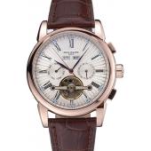 Patek Philippe Grand Complications Gold Case White Dial Roman Numerals Brown Leather Bracelet 622253