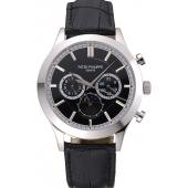 Patek Philippe Moonphase Chronograph Black Dial Stainless Steel Case Black Leather Strap  622842