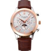 Patek Philippe Moonphase Chronograph White Dial Gold Case Brown Leather Strap  622843