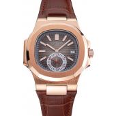 Patek Philippe Nautilus Gray Dial Rose Gold Case Brown Leather Strap