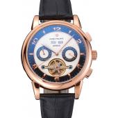 Patek Philippe Perpetual Calendar Tourbillon Two Tone Dial Rose Gold Case Black Leather Strap