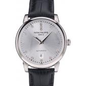 Patek Philippe Swiss Calatrava Polished Bezel Grey Dial Black Leather Strap 7659 Replica