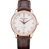 Patek Philippe Swiss Calatrava Ribbed Bezel Grey Dial Brown Leather Strap 7650