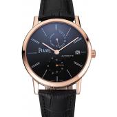 Piaget Altiplano Date Black Dial Rose Gold Case Black Leather Strap