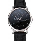 Piaget Altiplano Date Black Dial Stainless Steel Case Black Leather Strap