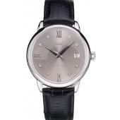 Piaget Swiss Traditional Grey Dial Black Leather Strap 7627