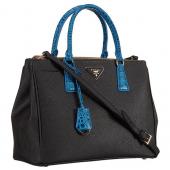 Prada Double Tote Black With Blue Python Handles 18926806