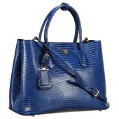 Prada Double Tote Crocodile Leather Bag Blue