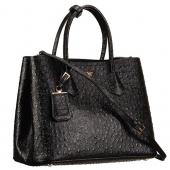 Replica Prada Double Tote Ostrich Leather Bag Black