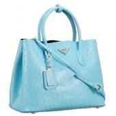 Prada Double Tote Ostrich Leather Bag Light Blue