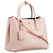 Replica Prada Double Tote Ostrich Leather Bag Light Pink