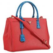 Prada Double Tote Red With Blue Python Handles 18926808