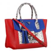 Prada Front Pocket Red - Blue & Python Handles Tote 18926816