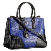 Prada Saffiano Crocodile Leather Black And Blue Bag