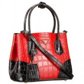 Cheap Prada Saffiano Crocodile Leather Black And Red Small Bag