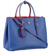 Prada Saffiano Double Tote Blue