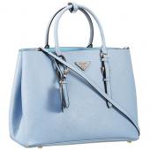 Replica Prada Saffiano Double Tote Light Blue