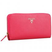 Prada Saffiano Leather Zip Around Rose Wallet