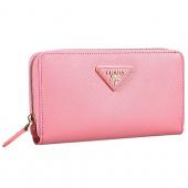 Prada Saffiano Leather Zip Around Small Pink Wallet