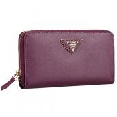 Prada Saffiano Leather Zip Around Small Purple Wallet Replica