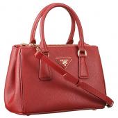 Prada Saffiano Mini Double Zip Tote Dark Red