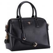 Prada Saffiano Shoulder Strap Bowler Bag Black