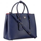 Prada Saffiano Soft Double Bag Blue Replica