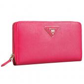 Prada Vernice Saffiano Leather Zip Around Rose Wallet