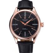 Rolex Cellini Black Dial Pink Gold Case Black Leather Strap  622842