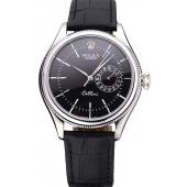 Rolex Cellini Black Dial Stainless Steel Case Black Leather Bracelet  622724