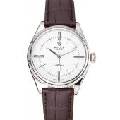 Rolex Cellini White Dial Stainless Steel Case Brown Leather Strap  622839 Replica