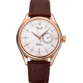 Rolex Cellini White Rose Dial Gold Case Brown Leather Bracelet  622725