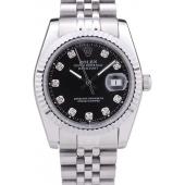 Rolex Datejust Black Dial Diamonds Ribbed Bezel 7458